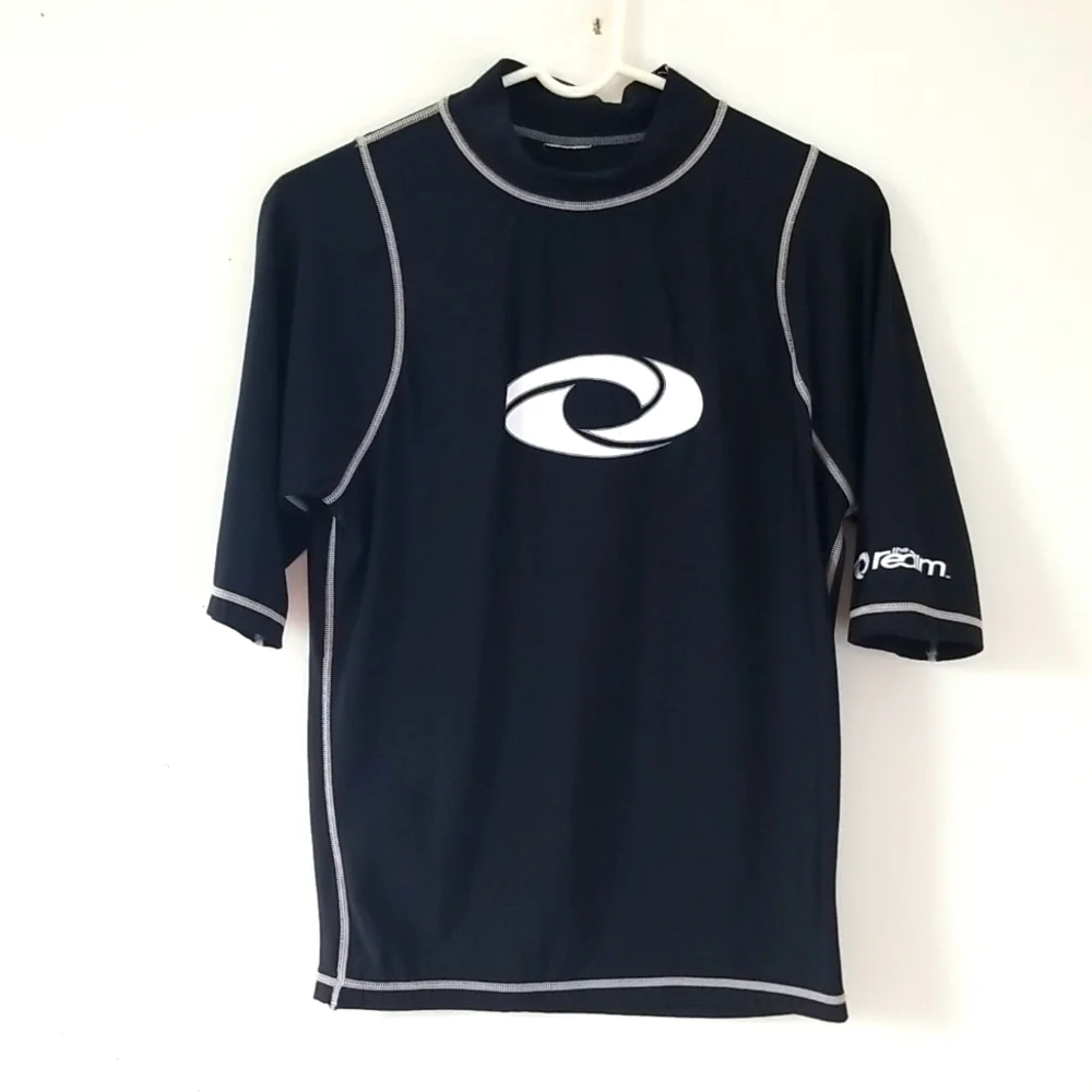 The Realm mens rashguard black/white swim surf shirt.